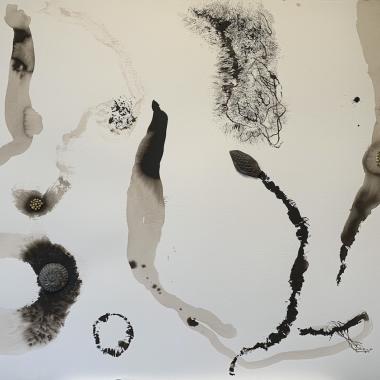 Layers of Oblivion II, seepia-ink akvarellipaperille, sepia-ink on paper, 102 x 153 cm