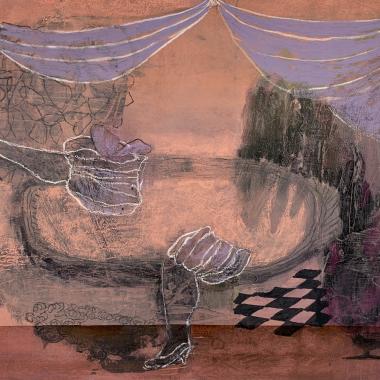 Stage, pastelli ja akryyli kartongille, pastel and acrylics on paper, 35 x 50 cm