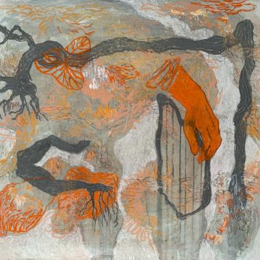 Tuuli toi heille heidän ensimmäisen laulunsa, Wind Brought Them Their First Song, pastelli kartongille, pastel onm paper, 50 x 70 cm