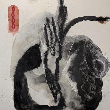 Jonain toisena aikana, hiili ja pastelli kartongille, charcoal and pastel on paper, 70 x 50 cm