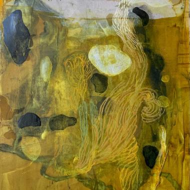 Burgatory of intentions, akryyli ja pastelli kartongille, acrylics and pastel on paper 46 x 42 cm